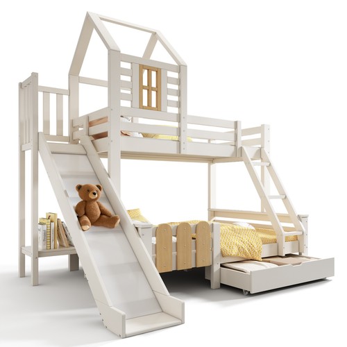 White kids bunk bed - bunk,